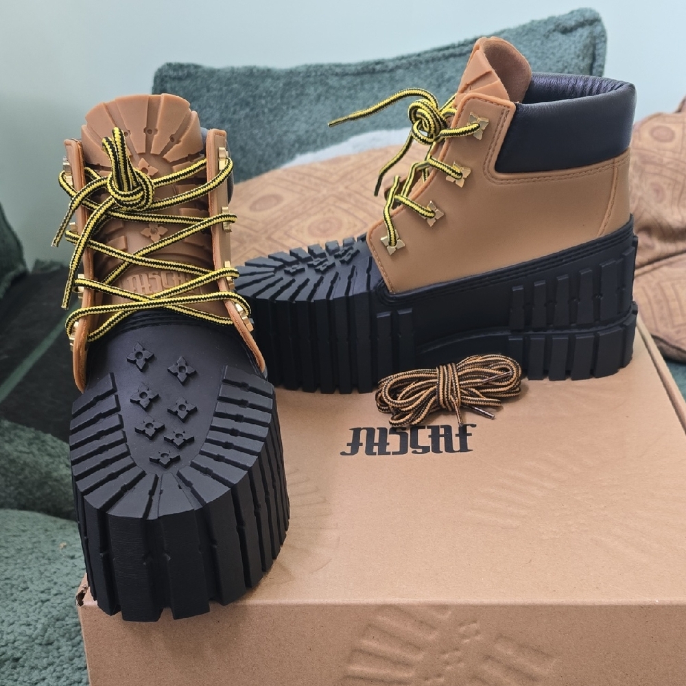 MSCHF Men's Tan Platform Lace-Up Boots